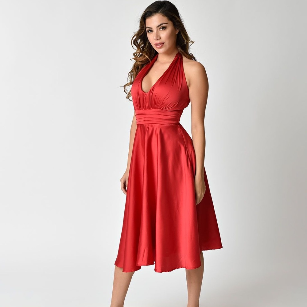 Unique Vintage 1950’s Style Satin Halter Dress